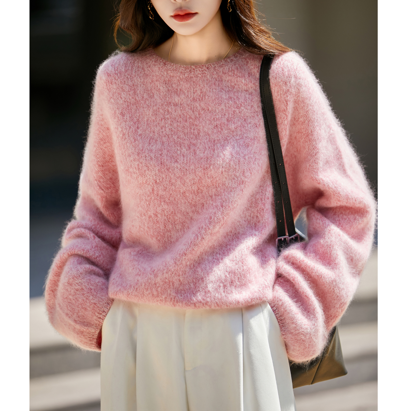 轻奢拉绒羊毛衫稀有花纱加厚拉毛毛衣女套头宽松显瘦针织打底衫