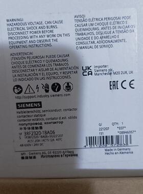 3RF2320-1BA06西门子半导体接触器全新原装正品现货(无票单价)