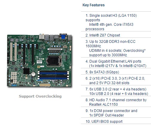 SUPERMICRO超微 C7Z87主板 1150双网卡