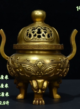 黄铜鎏金香薰炉仿古铜器盘香熏香炉家居佛堂装饰品桌面工艺品摆件