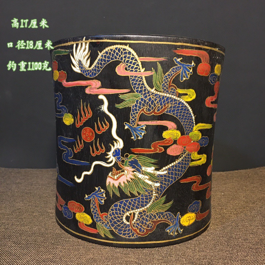 古玩旧藏老货仿古珍品木胎漆器龙笔筒文房书桌教师节礼物摆件