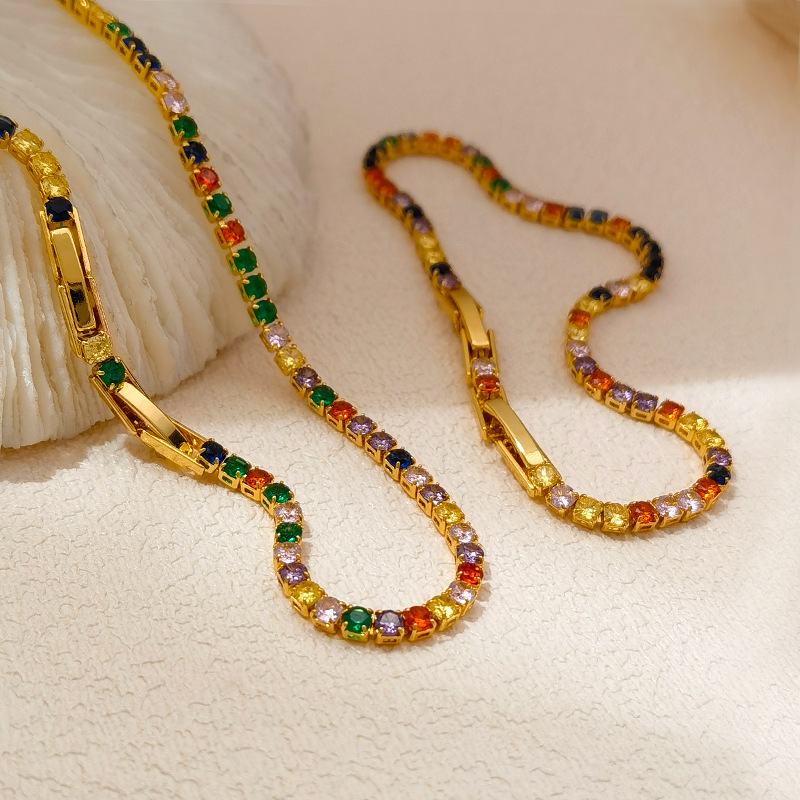 彩色锆石项手链女锆石