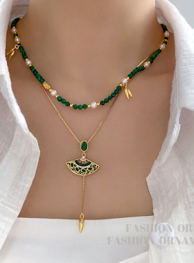 YGL原创新中式国潮风折扇吊坠项链轻奢小众设计感颈链新款锁骨链