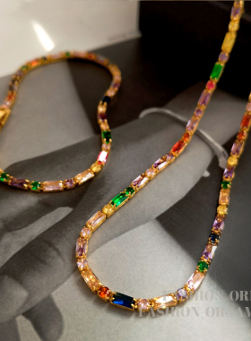 法式ins风彩色锆石项手链女时髦