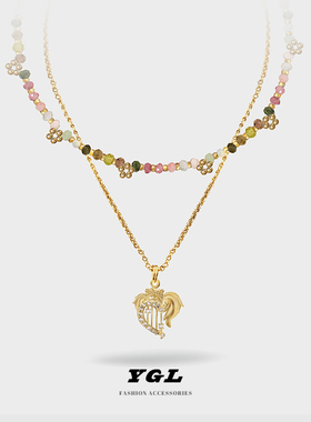 YGL轻奢彩色串珠双层叠戴项链