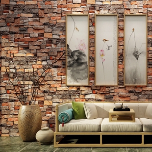 中式 复古3D立体砖纹砖头墙纸 饭店 理发足浴美容服装 岩层砖块壁纸