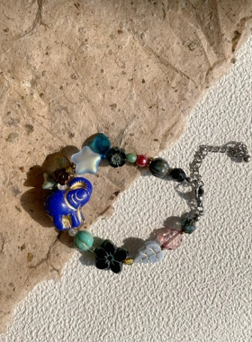 复古蓝手链小众手作男女生可戴