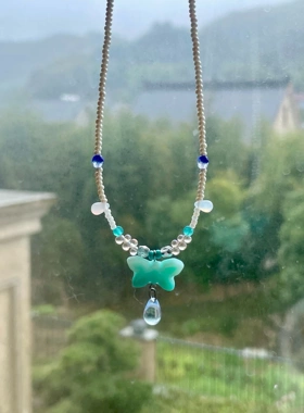 薄荷蓝海 原创饰品 小众设计捷克琉璃项链 一只童手作