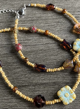 美拉德色系饼干花捷克琉璃手链 中性 无性别穿搭 情侣