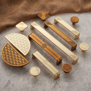 新中式拉手金色铜拉丝橱柜门把手复古咖啡色衣柜子抽屉黄古铜拉手