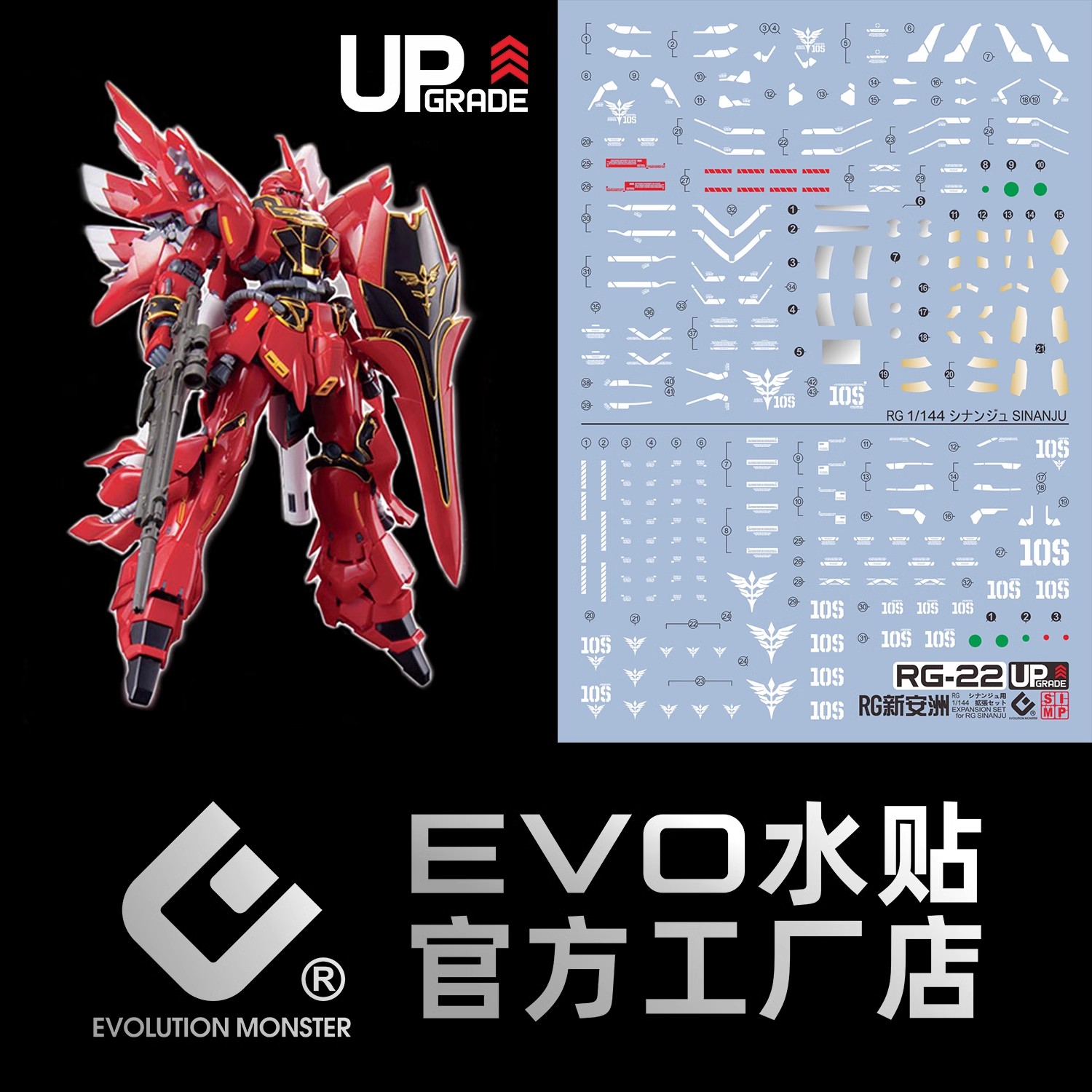 EVO水贴 RG新安洲水贴/Sinanju/荧光贴 高达模型水贴纸