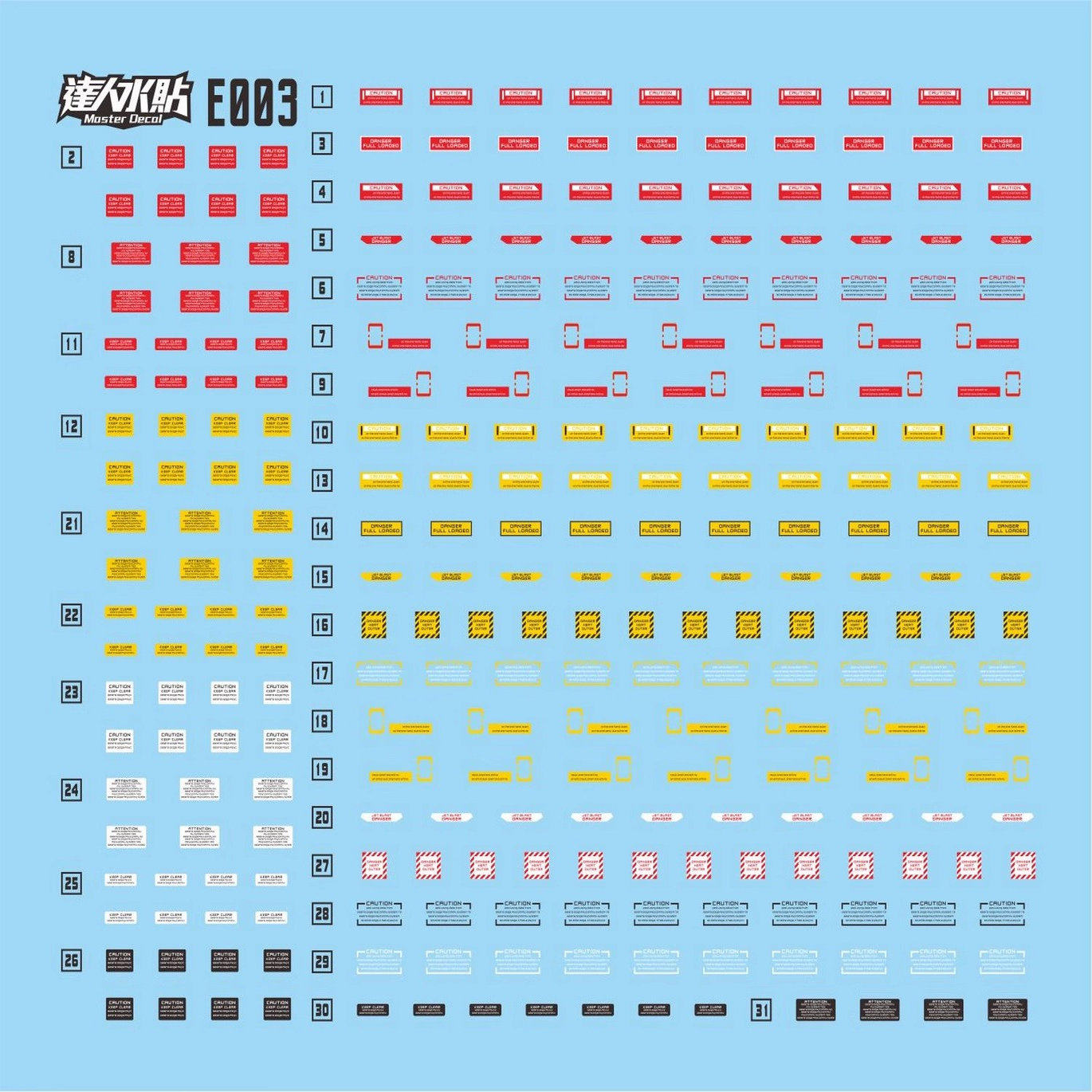 达人MASTER E003 1/144 CAUTION 通用水贴