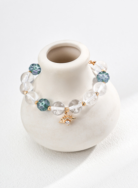 S925银镀18K金时尚天然白水晶手链小众轻奢女款手串礼物