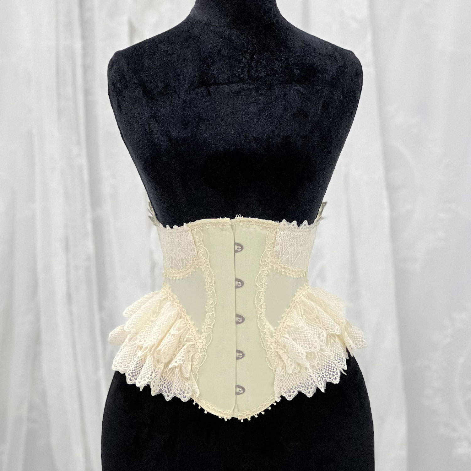 鹅黄色洛丽塔蕾丝复古钢鱼骨腰封