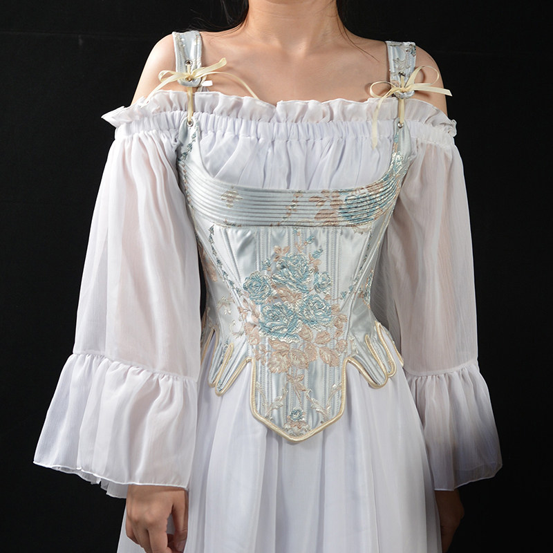 复古穿搭重工级高定手缝鱼骨复古胸衣古董胸衣欧式宫廷气质低领