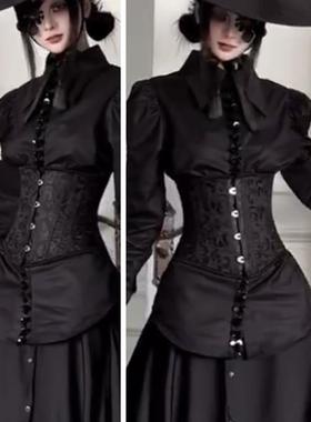 独INDULGE 哥特风暗黑系提花lolita鱼骨腰封外搭收腰装饰corset