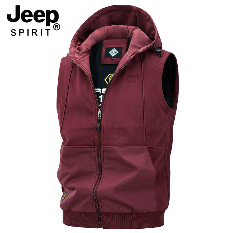 JEEP SPIRIT棉质马甲男连帽春秋季新款休闲坎肩中青年多口袋背心