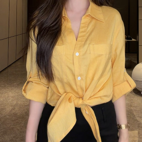 樊樊早安「softcore」莱赛尔亚麻防晒口袋衬衫+领口抽绳纯棉上衣