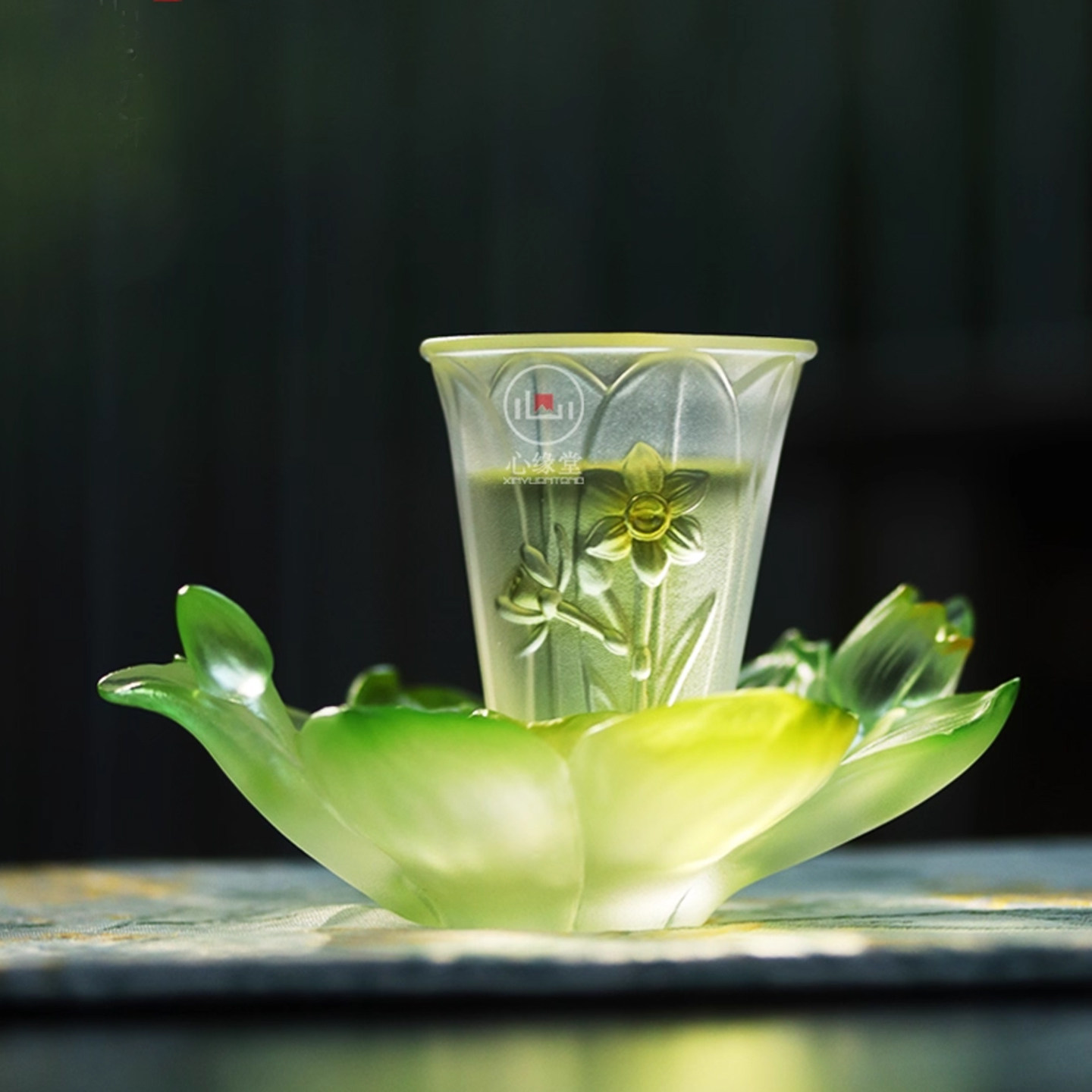 心缘堂琉璃杯十二花神桃花紫薇茶杯主人杯托杯垫功夫茶具品茗杯