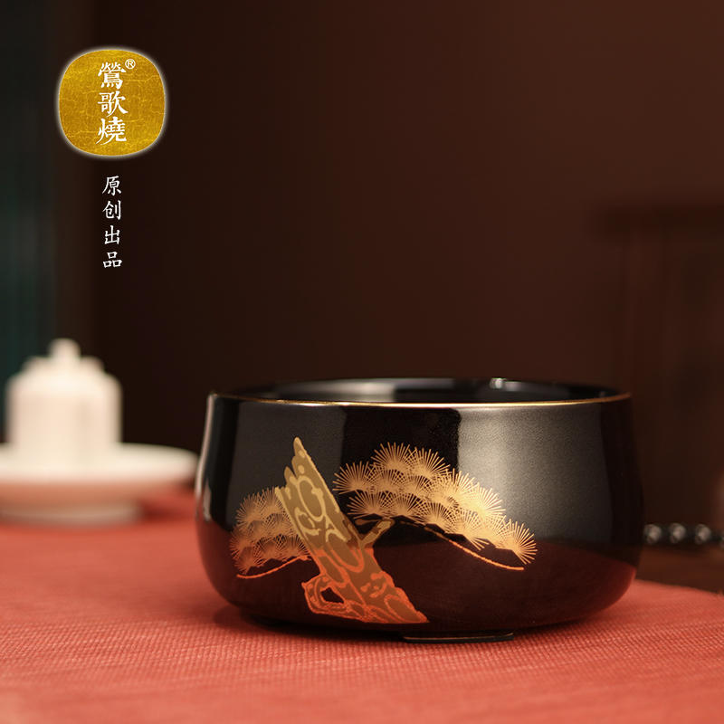 莺歌烧天目釉金松纹电陶炉银壶陶壶玻璃壶煮茶烧水家用静音电茶炉