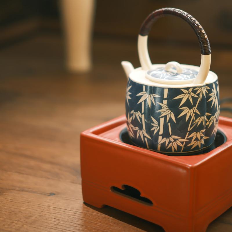 梵山堂手绘青花竹叶对影壶景德镇陶瓷茶具电陶炉煮茶烧水壶提梁壶
