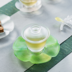 心缘堂琉璃茶器澄明圆融两才盖碗透色功夫茶具单个高档轻奢泡茶碗