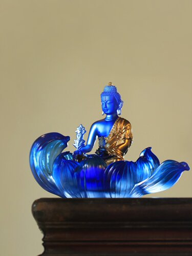 琉璃5寸贴金佛像莲花座烛台佛龛供佛禅意生活家居摆件