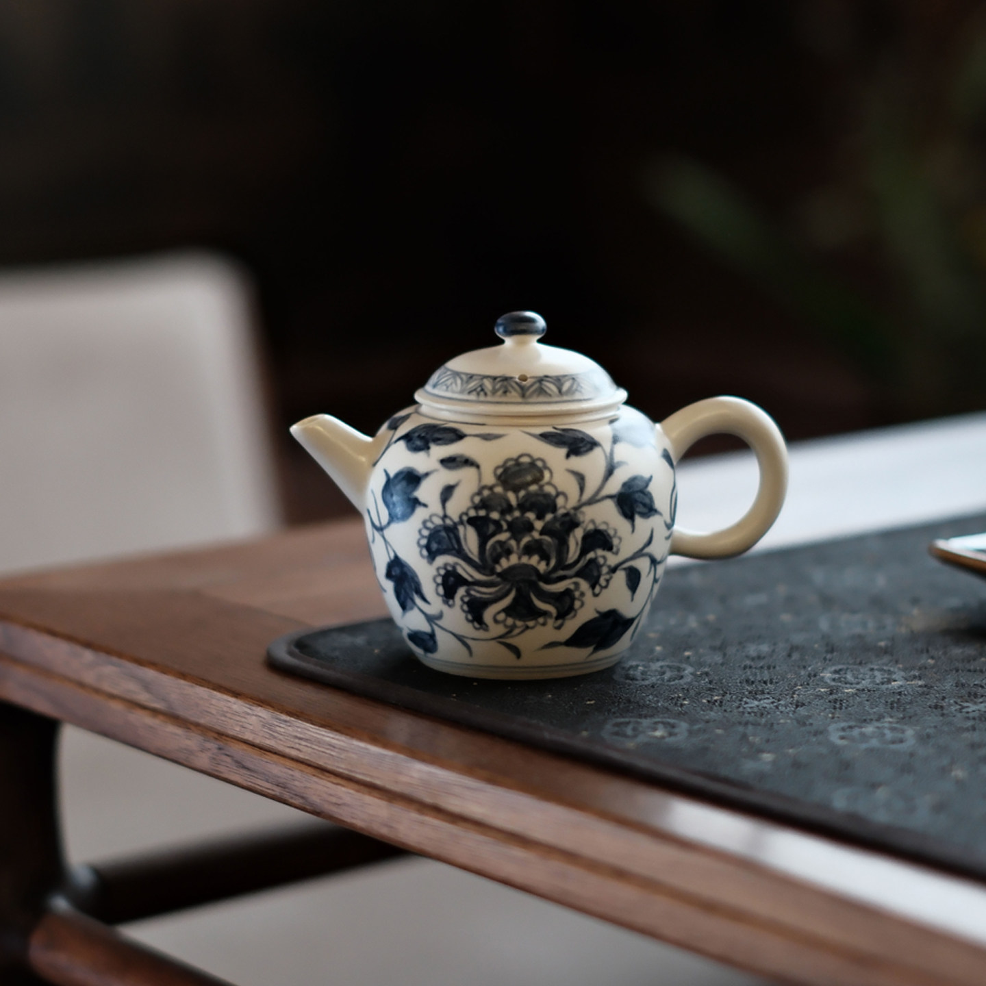 梵山堂青花牡丹秋水小品壶景德镇手绘陶瓷茶具单壶功夫茶泡茶壶