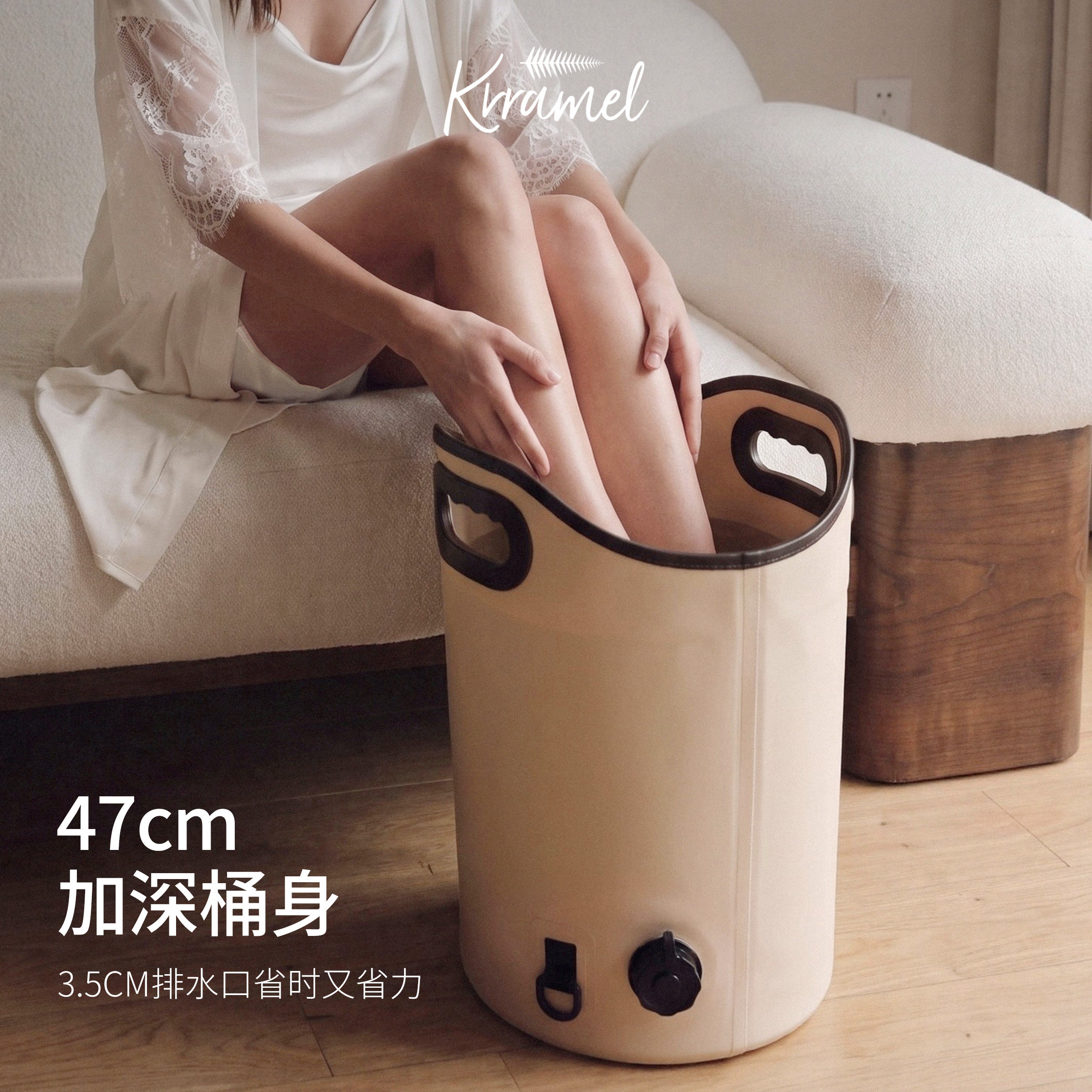 KRRAMEL折叠泡脚桶家用加深加厚过小腿保温足浴桶便携收纳洗脚盆