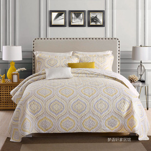 美式双面纯棉绗缝被三件套2026新款韩国高档床盖欧式四季通用床单
