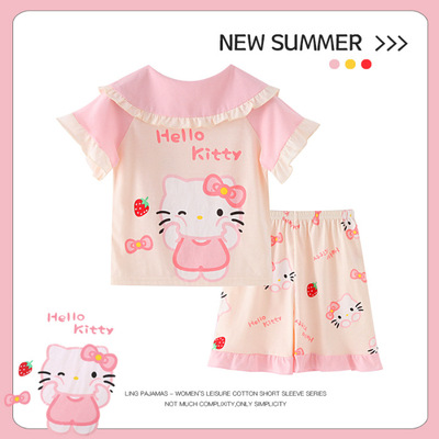 hellokitty短袖娃娃领精梳棉睡衣