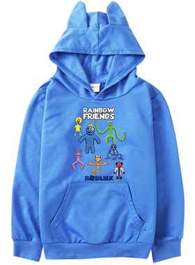 彩虹蓝朋友rainbow friends roblox蓝色口袋卫衣长袖薄款春秋儿童