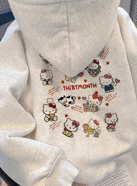 hellokitty秋冬卫衣女童加绒款2025卡通宽松连帽上衣灰色休闲童装