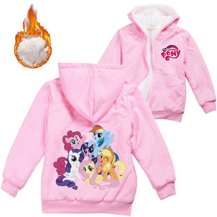 Little Pony小马宝莉女童外套冬季加绒棉袄保暖 连帽粉色上衣2023