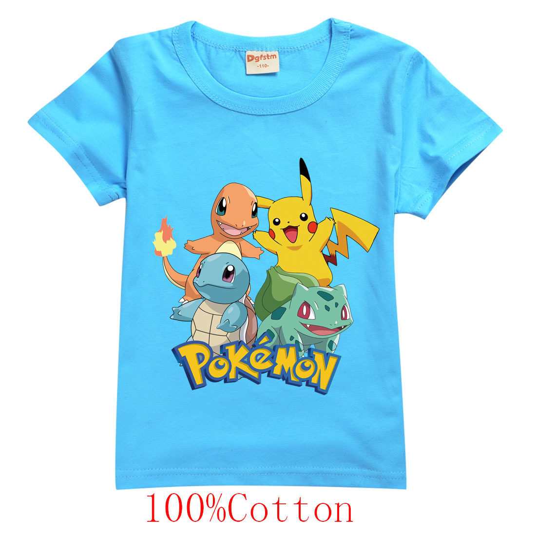 皮卡丘口袋妖怪蓝色T恤儿童纯棉Pikachu宝宝短袖夏季2022卡通圆领