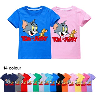 2022Tom and Jerry儿童纯棉短袖猫和老鼠夏宝宝圆领薄T恤卡通上衣