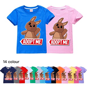 Adopt me卡通儿童短袖2022游戏图收养我夏季纯棉印花T恤上衣圆领