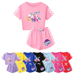 小马宝莉pony辣妹短袖套装露脐女童2024夏季大童亲子短款上衣短裤