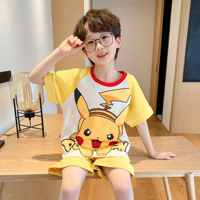 皮卡丘男孩宝宝亲子家居服套装宝可梦儿童睡衣短袖纯棉薄 pokemon
