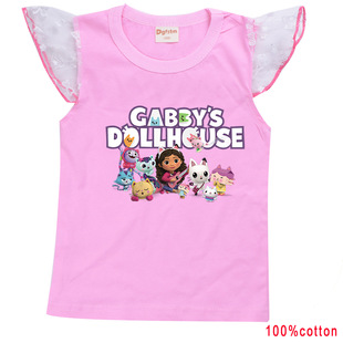 Gabby's Dollhouse女童小飞袖上衣2023夏季盖比的娃娃屋纯棉无袖T