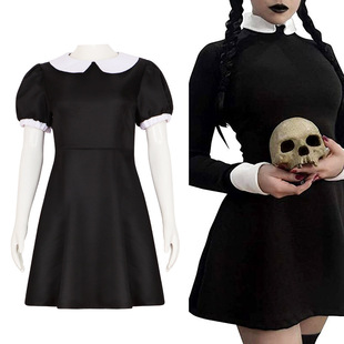 亚当斯一家cos服星期三Wednesday黑色短袖连衣裙 电影同款cosplay