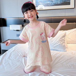 hellokitty女童精梳棉短袖睡衣套装家居服中大童凯蒂猫空调服2023