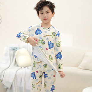 三眼仔儿童睡衣长袖家居服秋冬德绒保暖内衣秋衣秋裤套装卡通2023