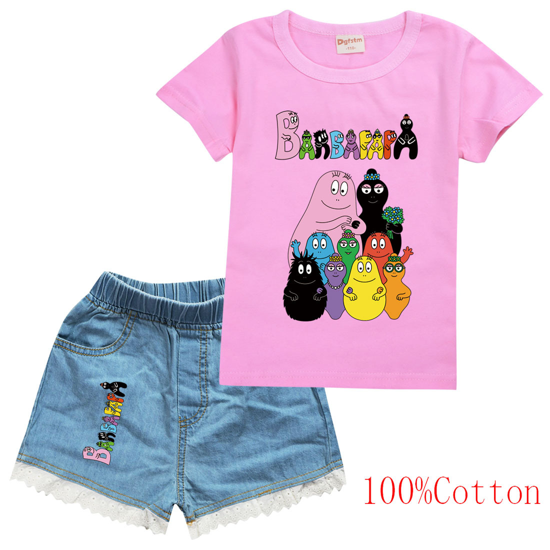 巴巴爸爸女童短袖牛仔短裤套装
