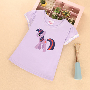 2023新款女童短袖T恤夏季半袖洋气花边卡通印花儿童上衣