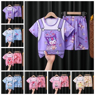 库洛米女童睡衣kuromi2023夏季牛奶丝空调服中小童家居服短袖套装