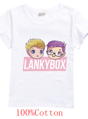 lankybox卡通印花儿童纯棉T恤2022 纸盒小人夏季小孩短袖上衣童装