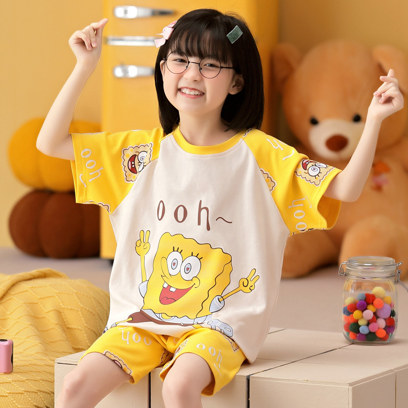 夏季海绵宝宝女童睡衣短袖纯棉