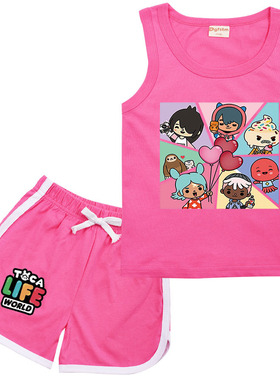 toca boca托卡游戏儿童背心短裤套装2023夏季宝宝纯棉无袖T恤裤子