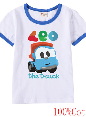 2022夏季Leo The Truck儿童纯棉半袖卡车利奥白色T恤卡通印花吸湿